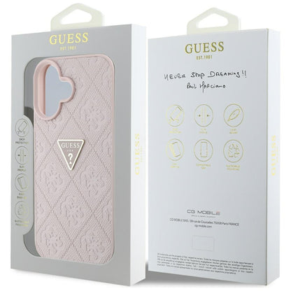 Deksel for Apple iPhone 16, Guess, Hot Stamp 4G Pattern Triangle Logo, Rosa