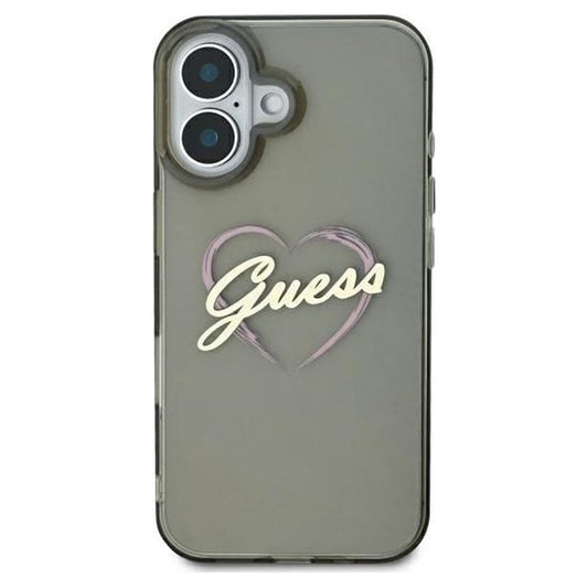 Deksel for Apple iPhone 16, Guess, IML Heart, Svart