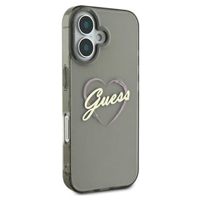 Deksel for Apple iPhone 16, Guess, IML Heart, Svart