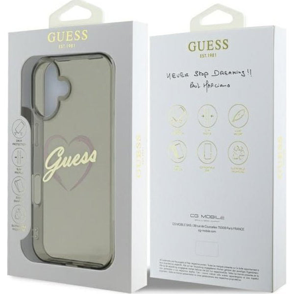 Deksel for Apple iPhone 16, Guess, IML Heart, Svart