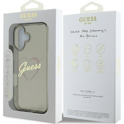 Deksel for Apple iPhone 16, Guess, IML Heart, Svart
