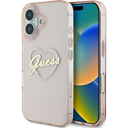 Deksel for Apple iPhone 16, Guess, IML Heart, Rosa