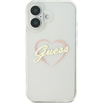 Deksel for Apple iPhone 16, Guess, IML Heart, Gjennomsiktig