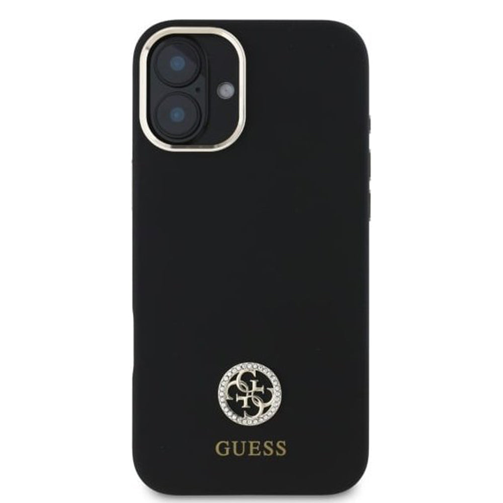 Deksel for Apple iPhone 16, Guess, Logo Strass 4G, Svart