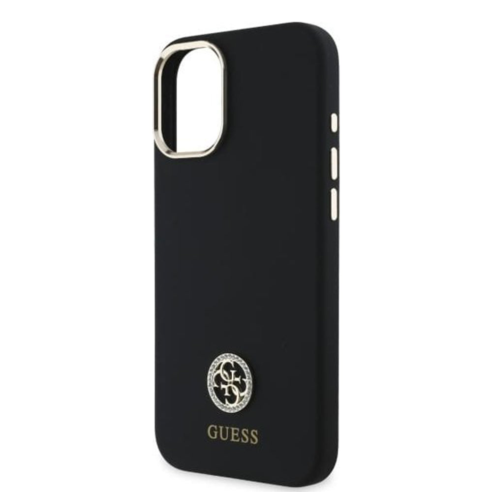 Deksel for Apple iPhone 16, Guess, Logo Strass 4G, Svart