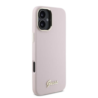 Deksel for Apple iPhone 16, Guess, Script Metal Logo & Frame, Rosa