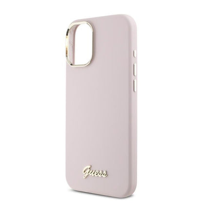 Deksel for Apple iPhone 16, Guess, Script Metal Logo & Frame, Rosa