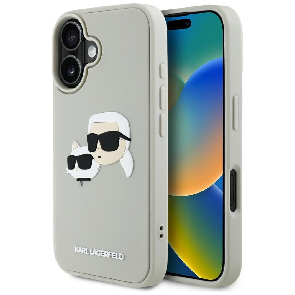 Deksel for Apple iPhone 16, Karl Lagerfeld, 3D Rubber Karl & Choupette, Beige