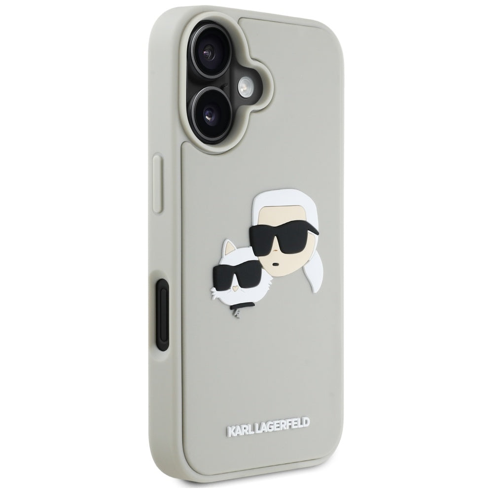 Deksel for Apple iPhone 16, Karl Lagerfeld, 3D Rubber Karl & Choupette, Beige