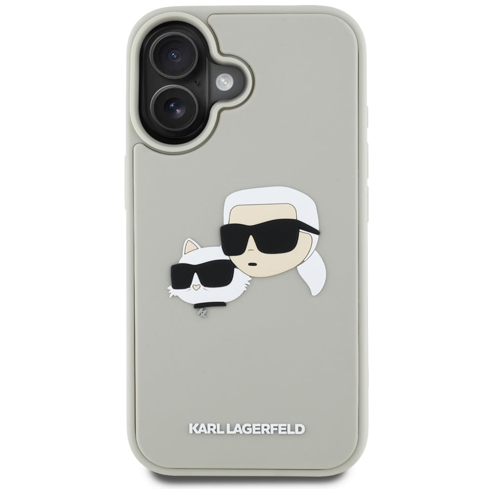 Deksel for Apple iPhone 16, Karl Lagerfeld, 3D Rubber Karl & Choupette, Beige