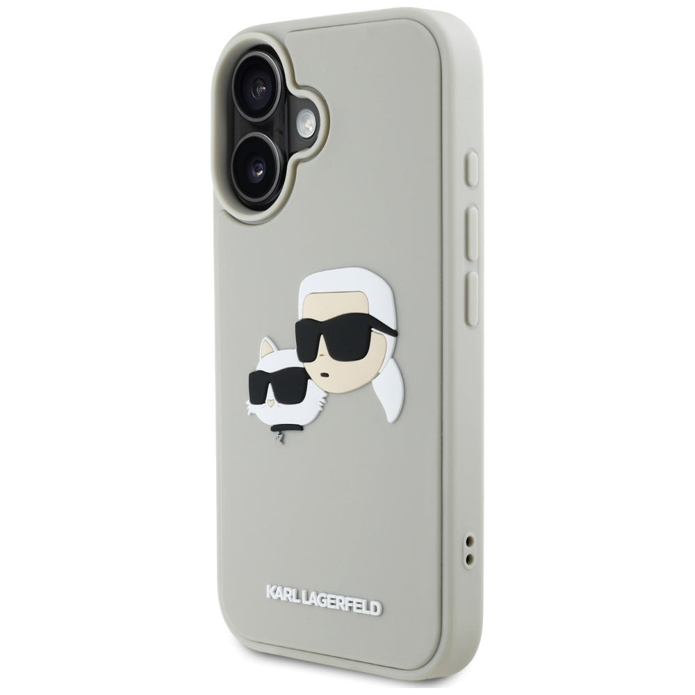 Deksel for Apple iPhone 16, Karl Lagerfeld, 3D Rubber Karl & Choupette, Beige