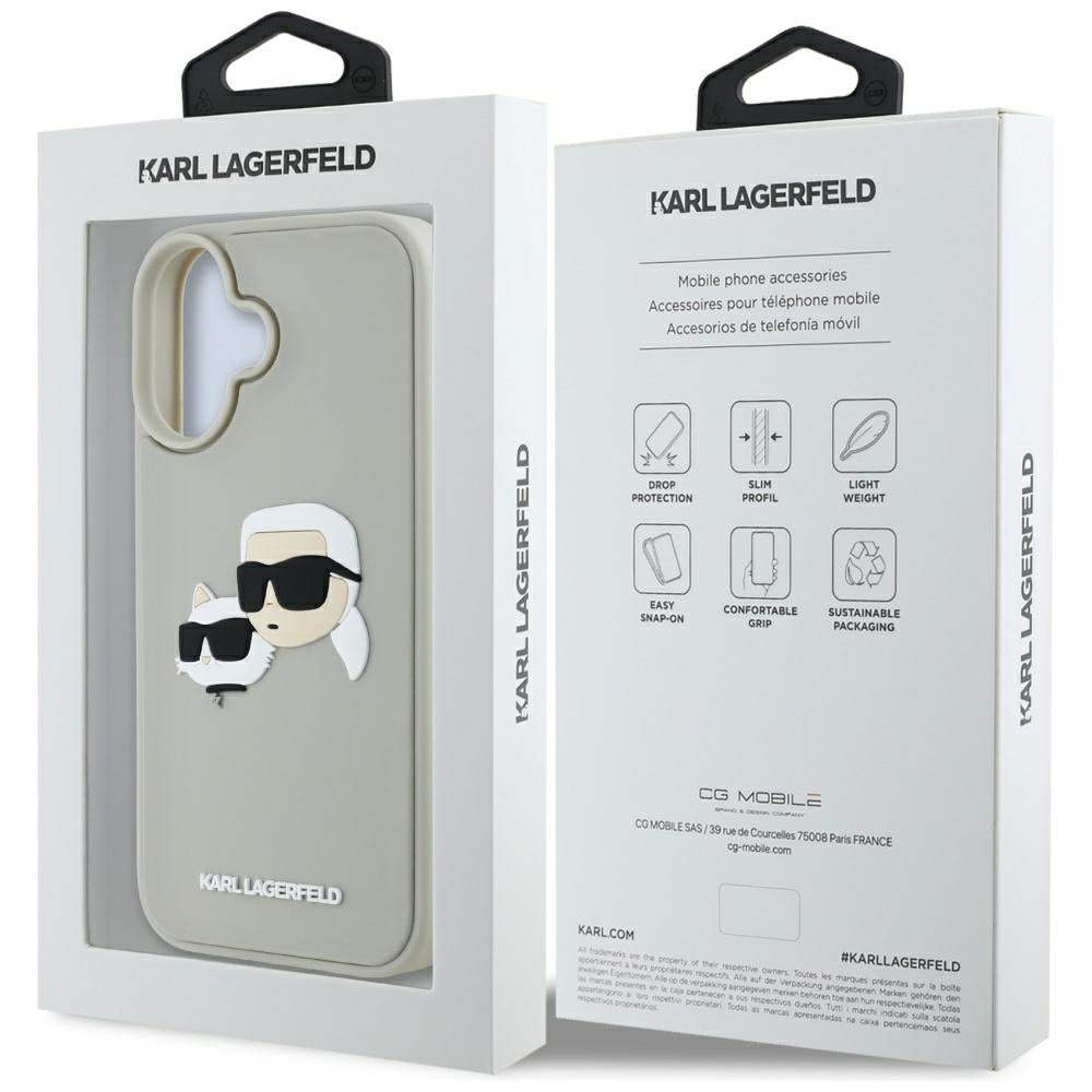 Deksel for Apple iPhone 16, Karl Lagerfeld, 3D Rubber Karl & Choupette, Beige
