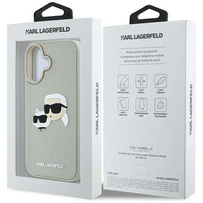 Deksel for Apple iPhone 16, Karl Lagerfeld, 3D Rubber Karl & Choupette, Beige