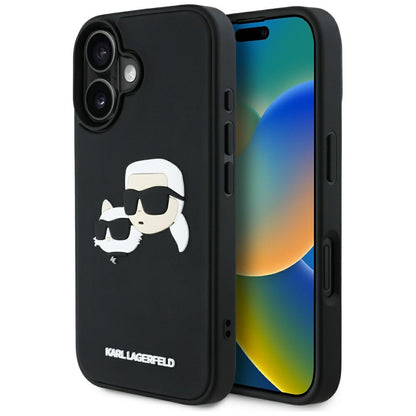 Deksel for Apple iPhone 16, Karl Lagerfeld, 3D Rubber Karl & Choupette, Svart
