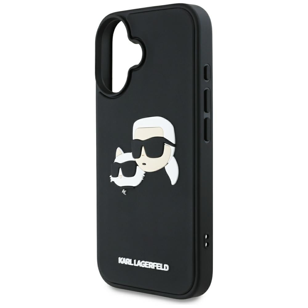Deksel for Apple iPhone 16, Karl Lagerfeld, 3D Rubber Karl & Choupette, Svart