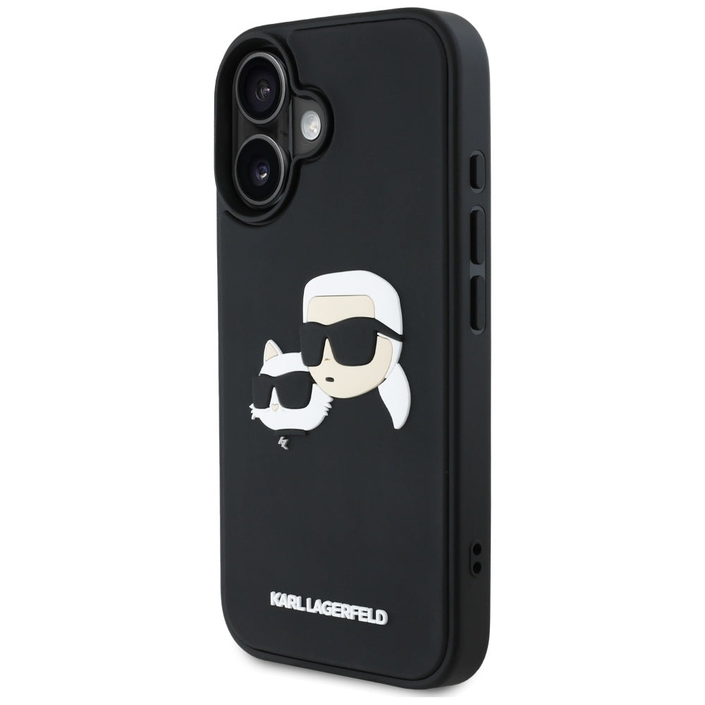 Deksel for Apple iPhone 16, Karl Lagerfeld, 3D Rubber Karl & Choupette, Svart