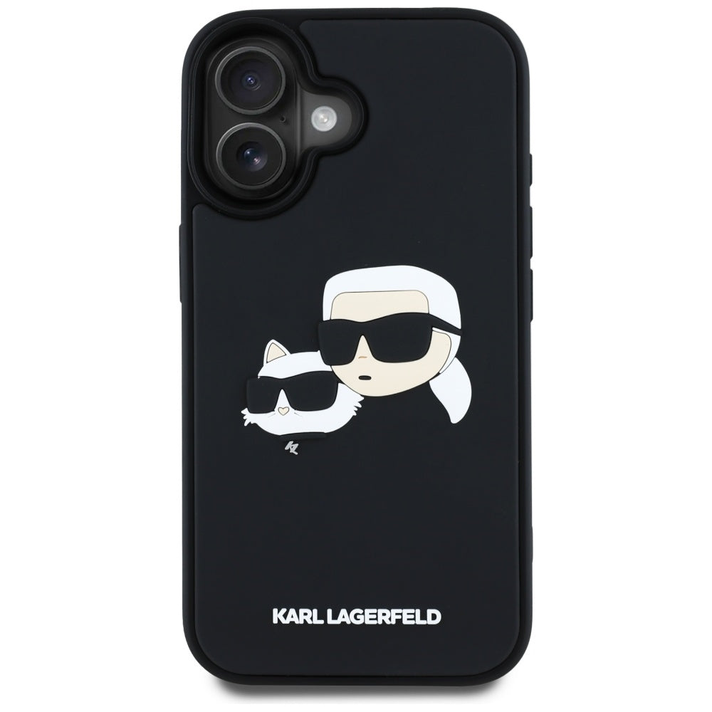 Deksel for Apple iPhone 16, Karl Lagerfeld, 3D Rubber Karl & Choupette, Svart