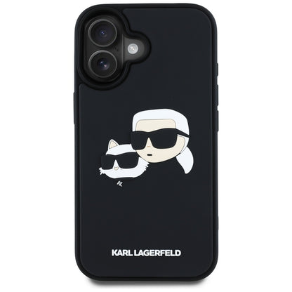 Deksel for Apple iPhone 16, Karl Lagerfeld, 3D Rubber Karl & Choupette, Svart