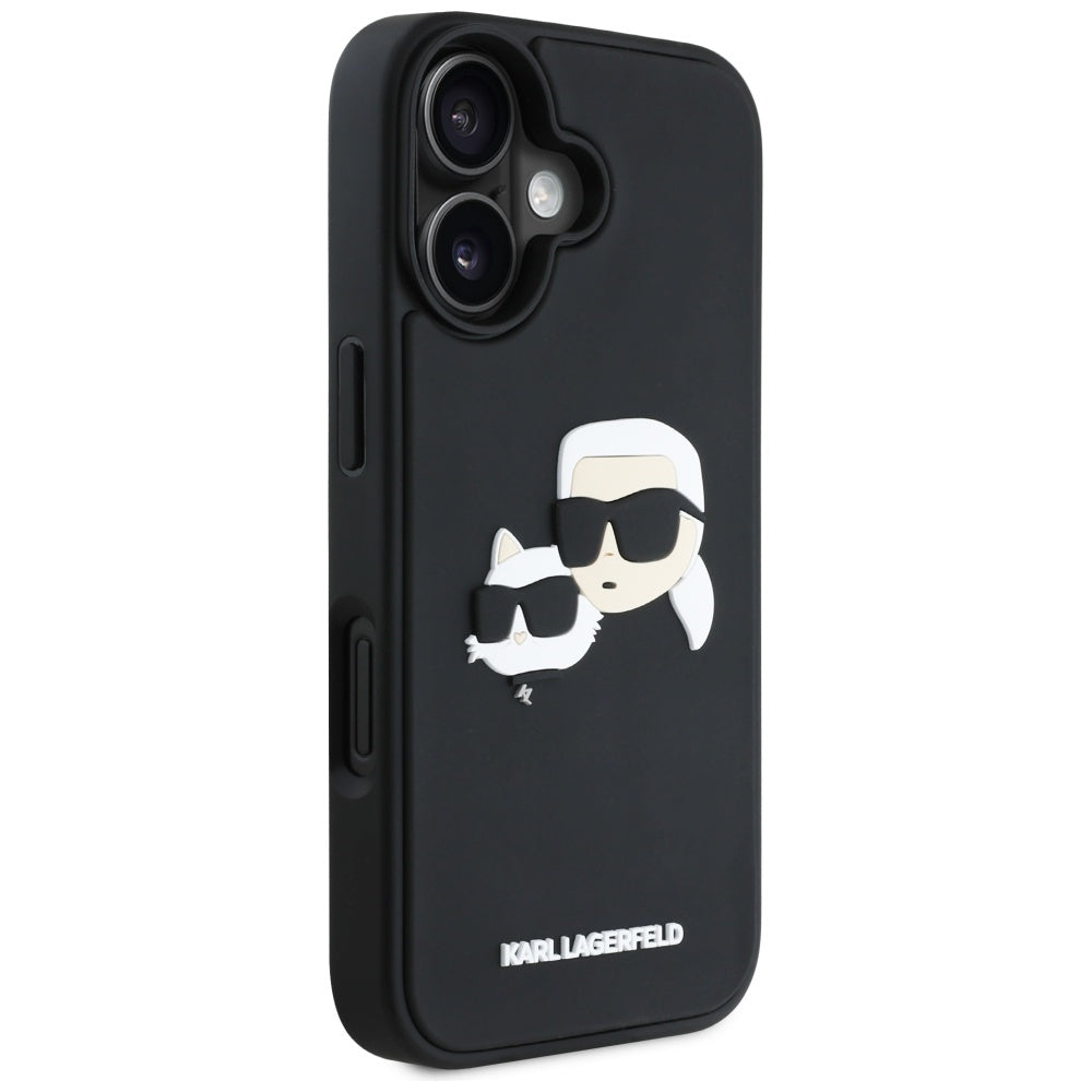Deksel for Apple iPhone 16, Karl Lagerfeld, 3D Rubber Karl & Choupette, Svart