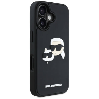 Deksel for Apple iPhone 16, Karl Lagerfeld, 3D Rubber Karl & Choupette, Svart