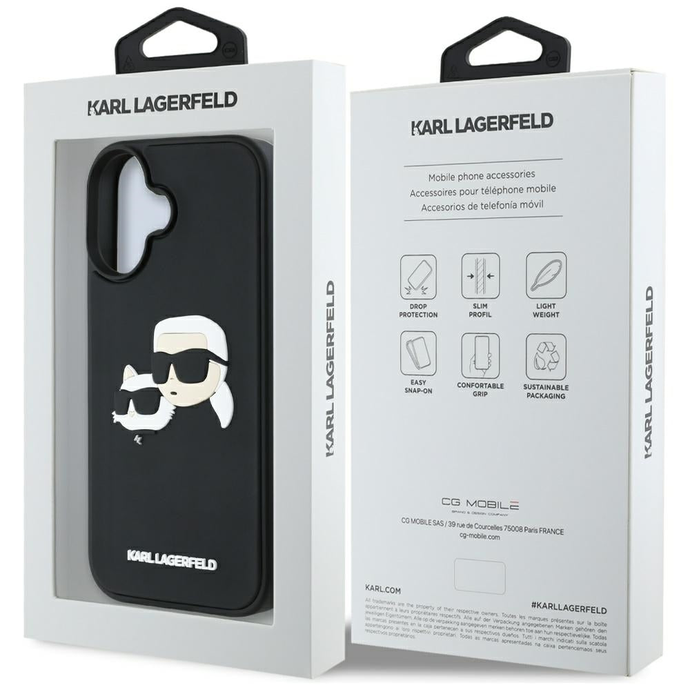 Deksel for Apple iPhone 16, Karl Lagerfeld, 3D Rubber Karl & Choupette, Svart