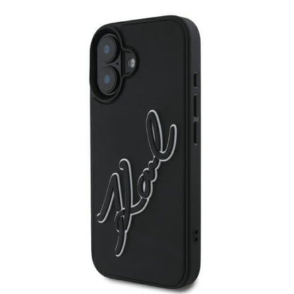 Deksel for Apple iPhone 16, Karl Lagerfeld, 3D Rubber Signature, Svart