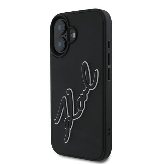 Deksel for Apple iPhone 16, Karl Lagerfeld, 3D Rubber Signature, Svart