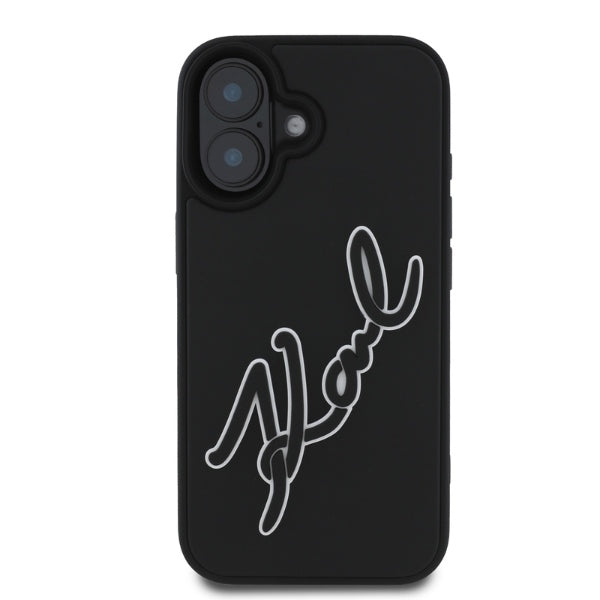 Deksel for Apple iPhone 16, Karl Lagerfeld, 3D Rubber Signature, Svart