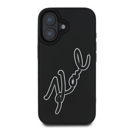 Deksel for Apple iPhone 16, Karl Lagerfeld, 3D Rubber Signature, Svart