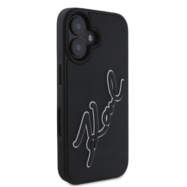Deksel for Apple iPhone 16, Karl Lagerfeld, 3D Rubber Signature, Svart