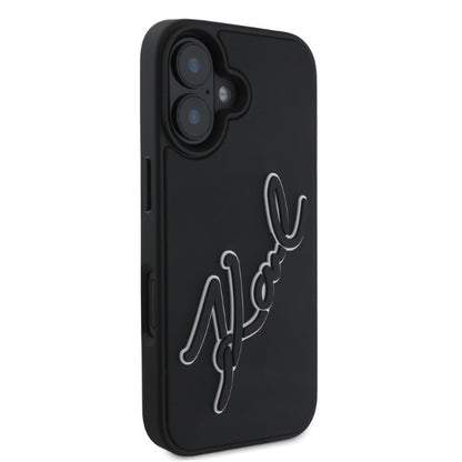 Deksel for Apple iPhone 16, Karl Lagerfeld, 3D Rubber Signature, Svart