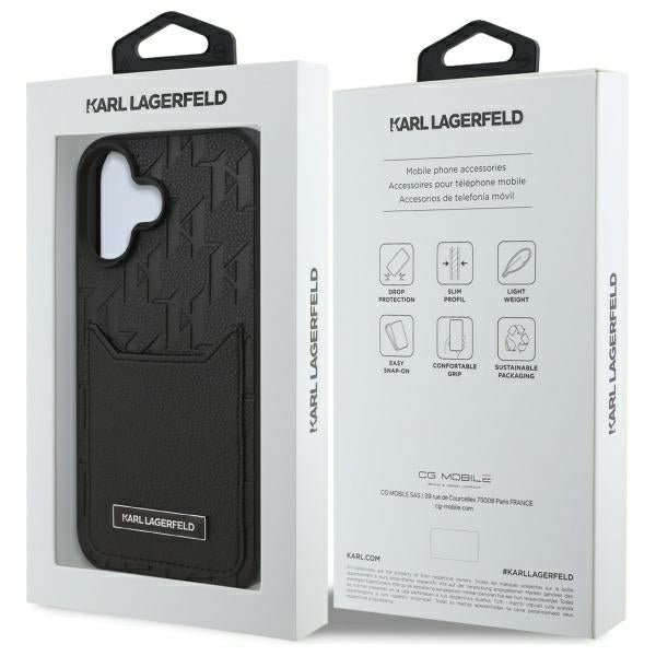 Deksel for Apple iPhone 16, Karl Lagerfeld, Cardslots Monogram, Svart