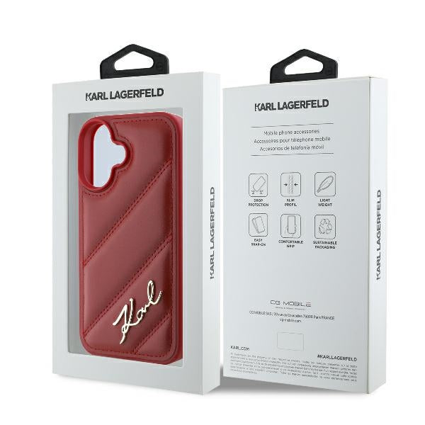 Deksel for Apple iPhone 16, Karl Lagerfeld, Diagonal Quilted Script, Rosie