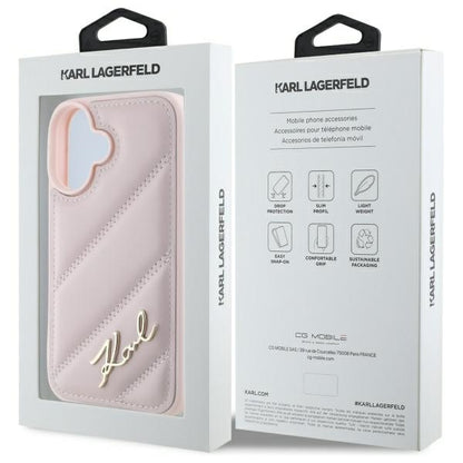 Deksel for Apple iPhone 16, Karl Lagerfeld, Diagonal Quilted Script, Rosa