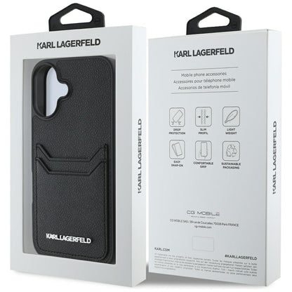 Deksel for Apple iPhone 16, Karl Lagerfeld, Grained Cardslots, Svart