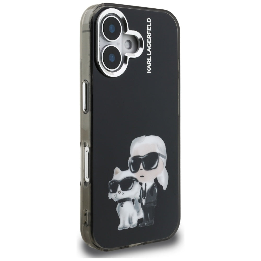 Deksel for Apple iPhone 16, Karl Lagerfeld, IML Aquarelle Logo Karl & Choupette, Svart