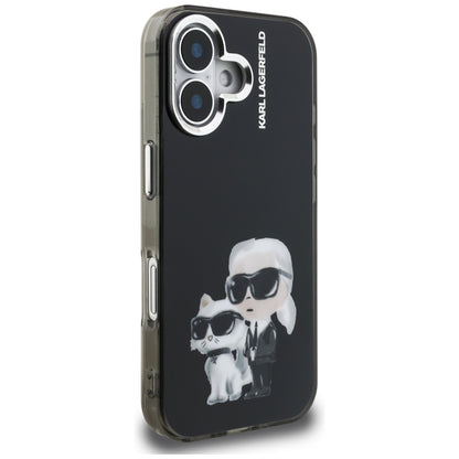 Deksel for Apple iPhone 16, Karl Lagerfeld, IML Aquarelle Logo Karl & Choupette, Svart