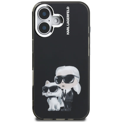 Deksel for Apple iPhone 16, Karl Lagerfeld, IML Aquarelle Logo Karl & Choupette, Svart