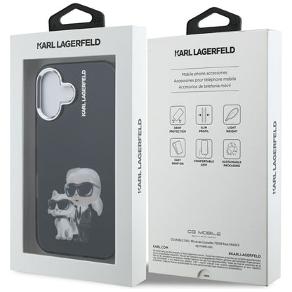 Deksel for Apple iPhone 16, Karl Lagerfeld, IML Aquarelle Logo Karl & Choupette, Svart