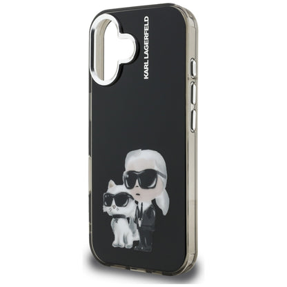 Deksel for Apple iPhone 16, Karl Lagerfeld, IML Aquarelle Logo Karl & Choupette, Svart