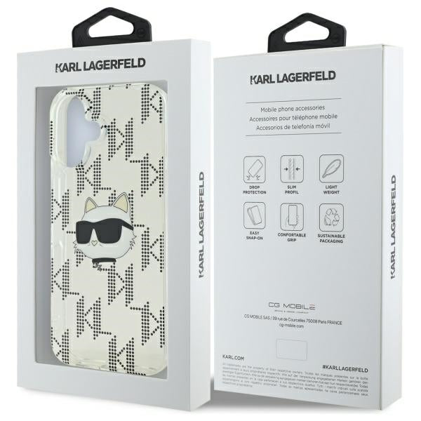 Deksel for Apple iPhone 16, Karl Lagerfeld, IML Luxury Electroplated Choupette's Head, Gjennomsiktig