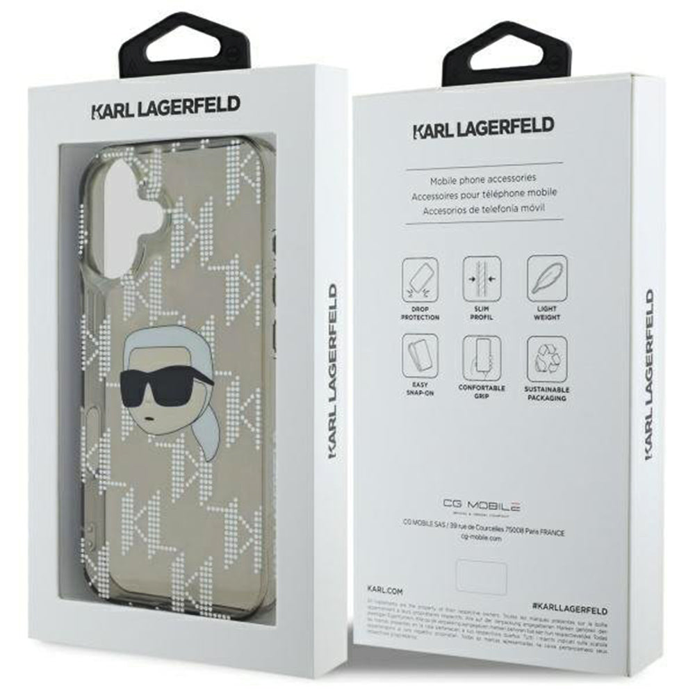 Deksel for Apple iPhone 16, Karl Lagerfeld, IML Luxury Electroplated Karl's Head, Svart