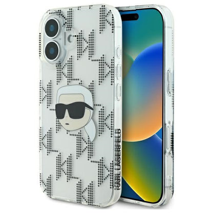 Deksel for Apple iPhone 16, Karl Lagerfeld, IML Luxury Electroplated Karl's Head, Gjennomsiktig