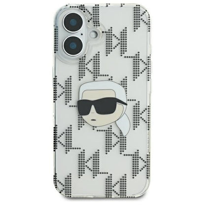 Deksel for Apple iPhone 16, Karl Lagerfeld, IML Luxury Electroplated Karl's Head, Gjennomsiktig