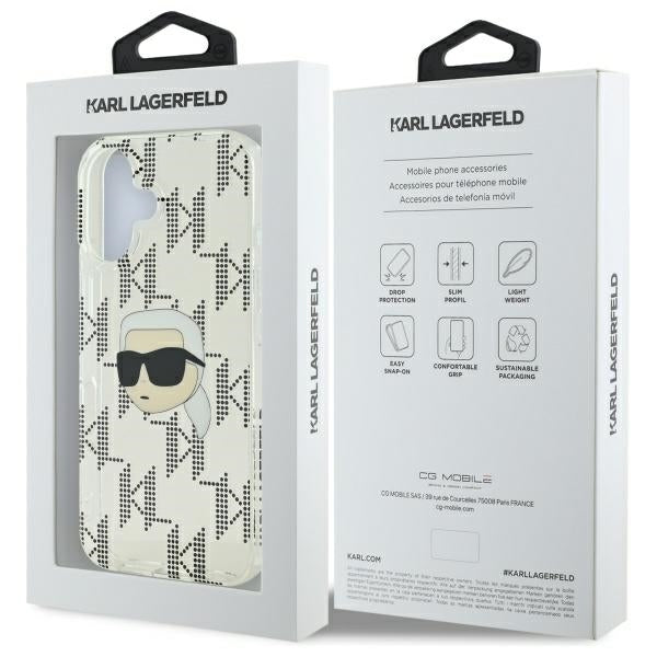 Deksel for Apple iPhone 16, Karl Lagerfeld, IML Luxury Electroplated Karl's Head, Gjennomsiktig
