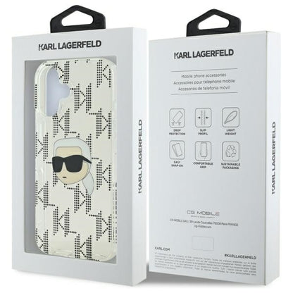 Deksel for Apple iPhone 16, Karl Lagerfeld, IML Luxury Electroplated Karl's Head, Gjennomsiktig