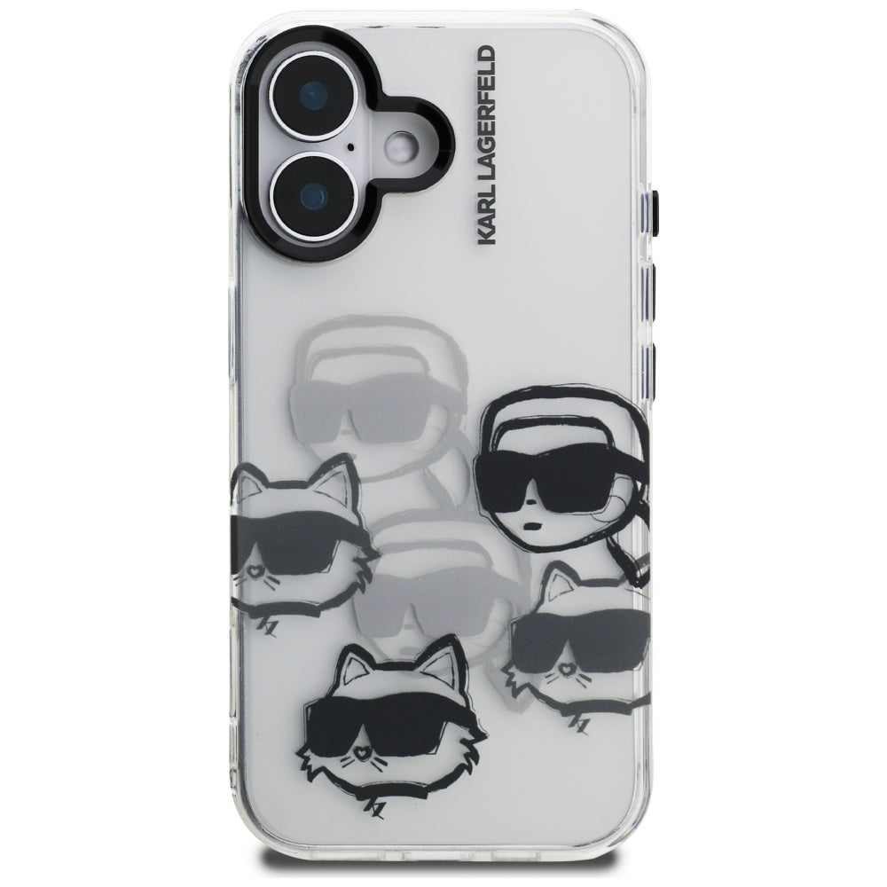 Deksel for Apple iPhone 16, Karl Lagerfeld, IML Luxury Multi Head Pattern, Gjennomsiktig