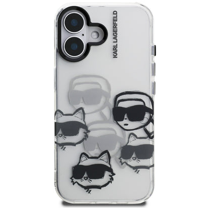 Deksel for Apple iPhone 16, Karl Lagerfeld, IML Luxury Multi Head Pattern, Gjennomsiktig