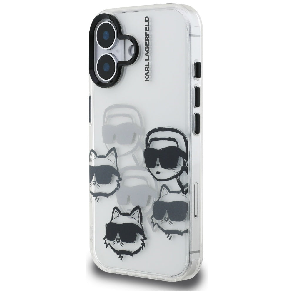 Deksel for Apple iPhone 16, Karl Lagerfeld, IML Luxury Multi Head Pattern, Gjennomsiktig