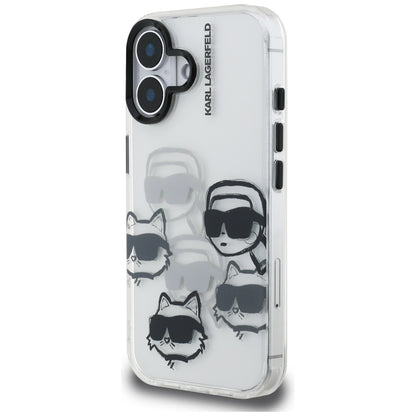 Deksel for Apple iPhone 16, Karl Lagerfeld, IML Luxury Multi Head Pattern, Gjennomsiktig